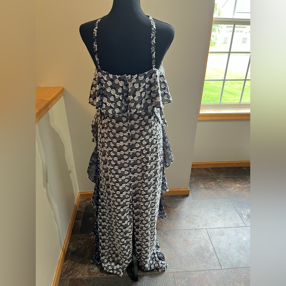 New Badgley Mischka Jewel Alix black silver popover ruffle maxi dress. Size 10 - Picture 3 of 15